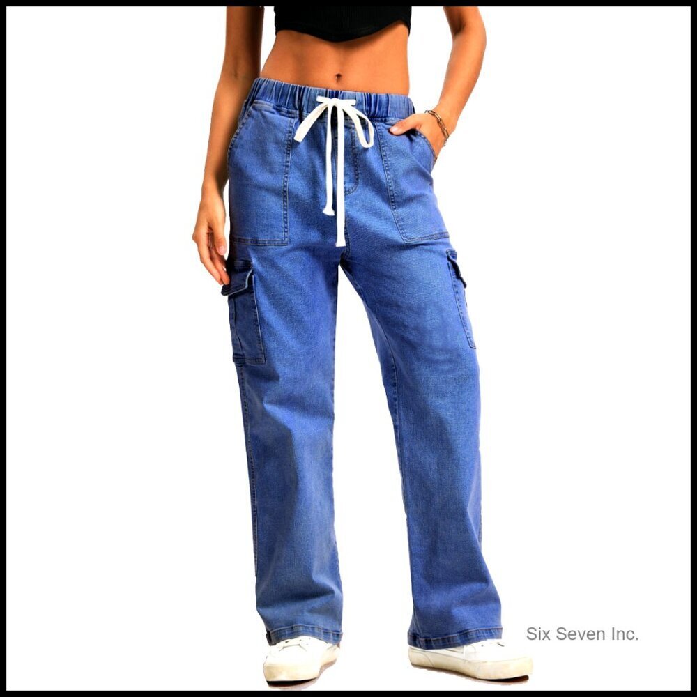 High Waisted Cargo Pants Y2K Baggy Straight Leg Stretchy Jeans Streetwear
